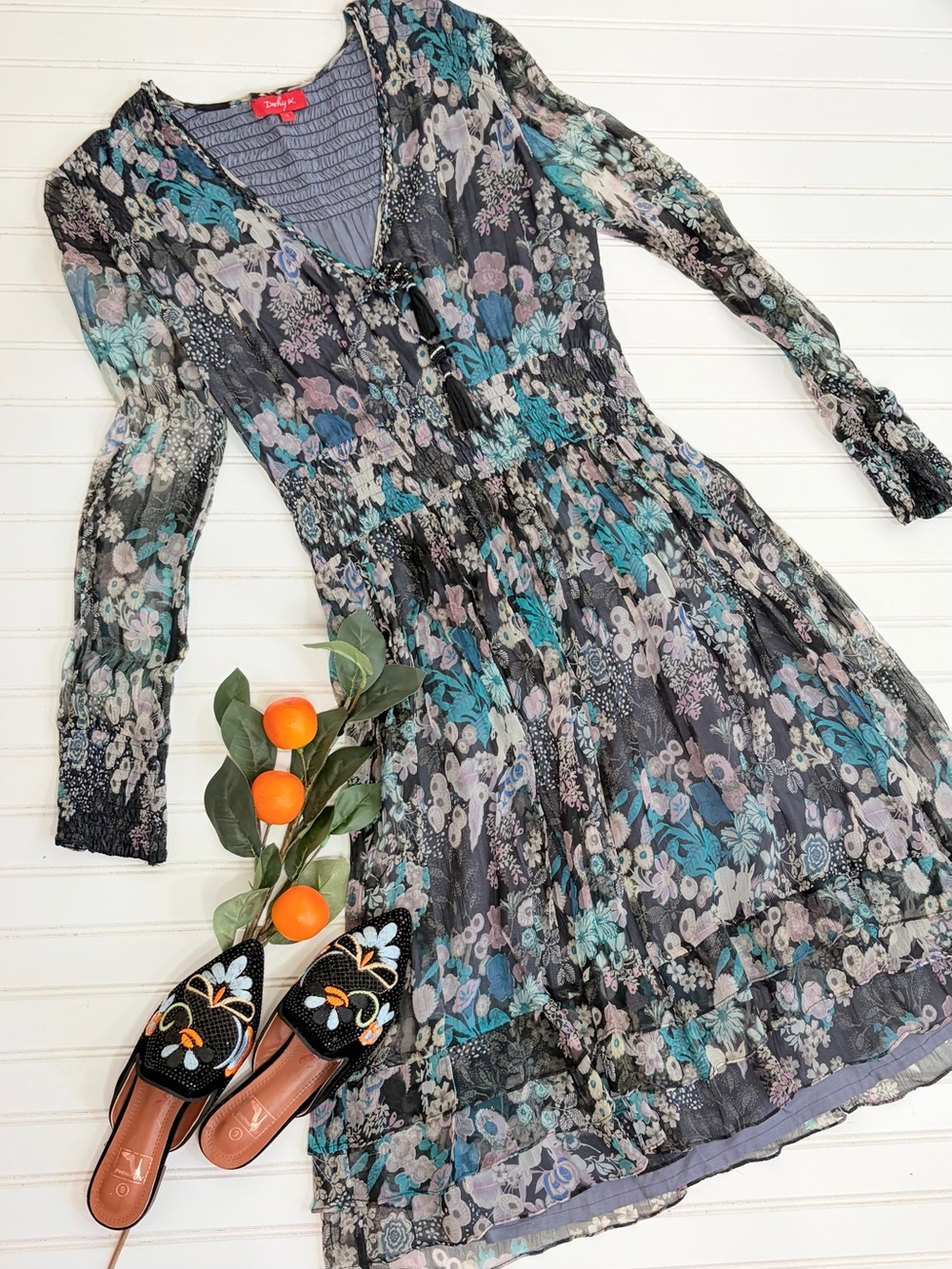 Derhy Floral Chiffon Smocked Boho Dress